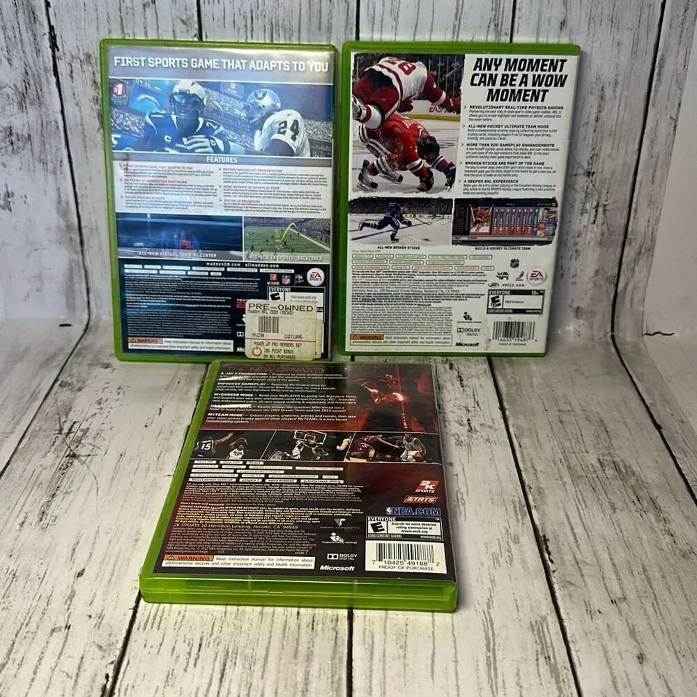 Microsoft Xbox 360 lot of 3 Sports‎ Games Madden 09 Brett Favre NHL 11 NBA2K13